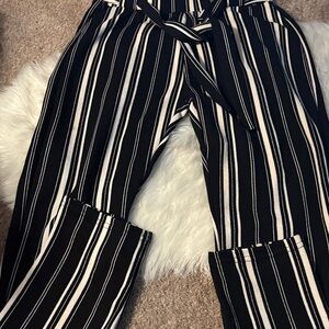 Elegant Striped Black and White Women's Trousers